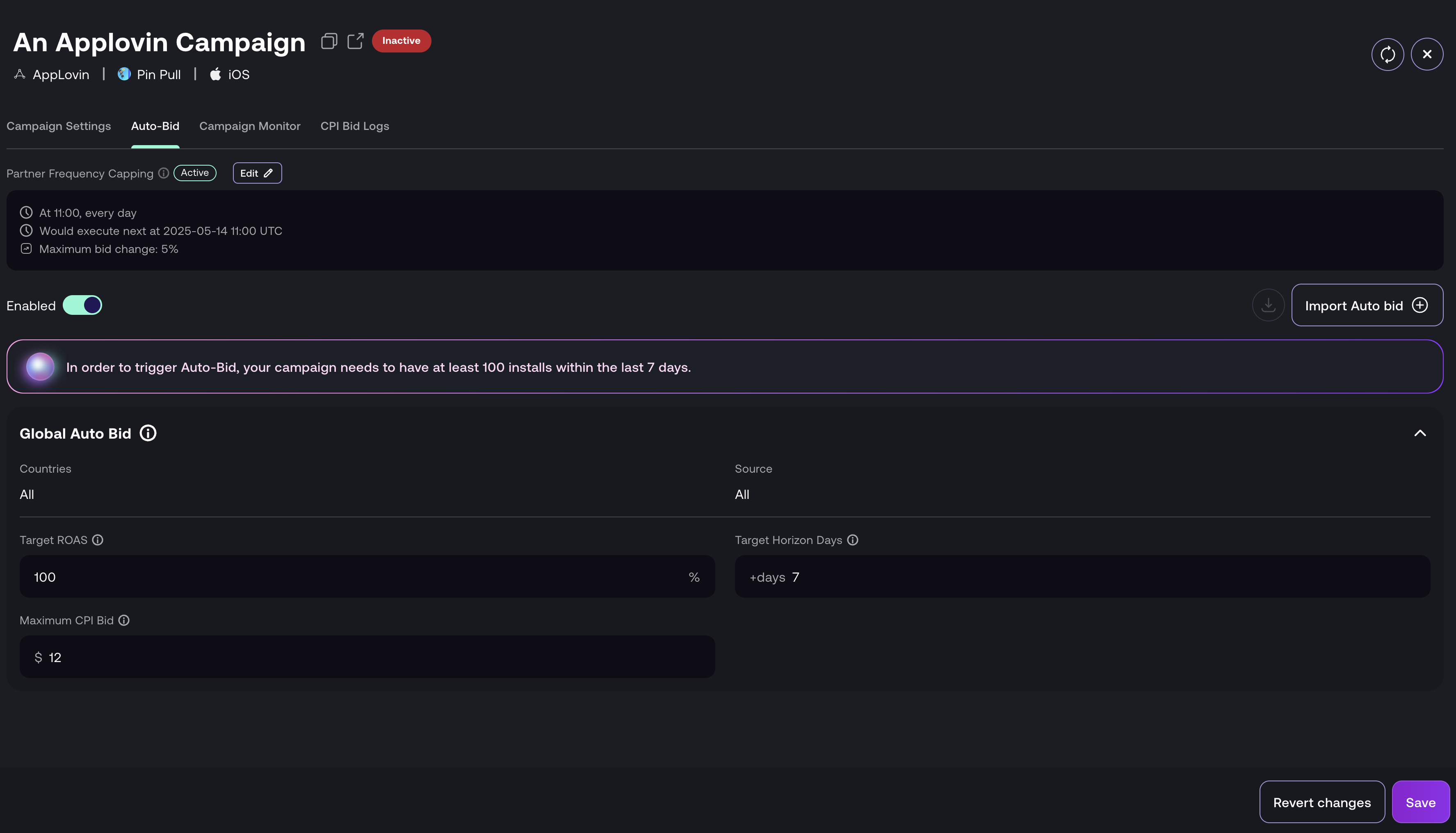 Campaign Auto-Bid Setting