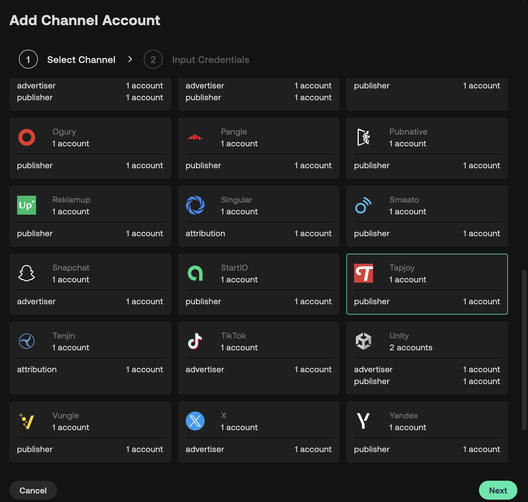 Select Tapjoy Channel